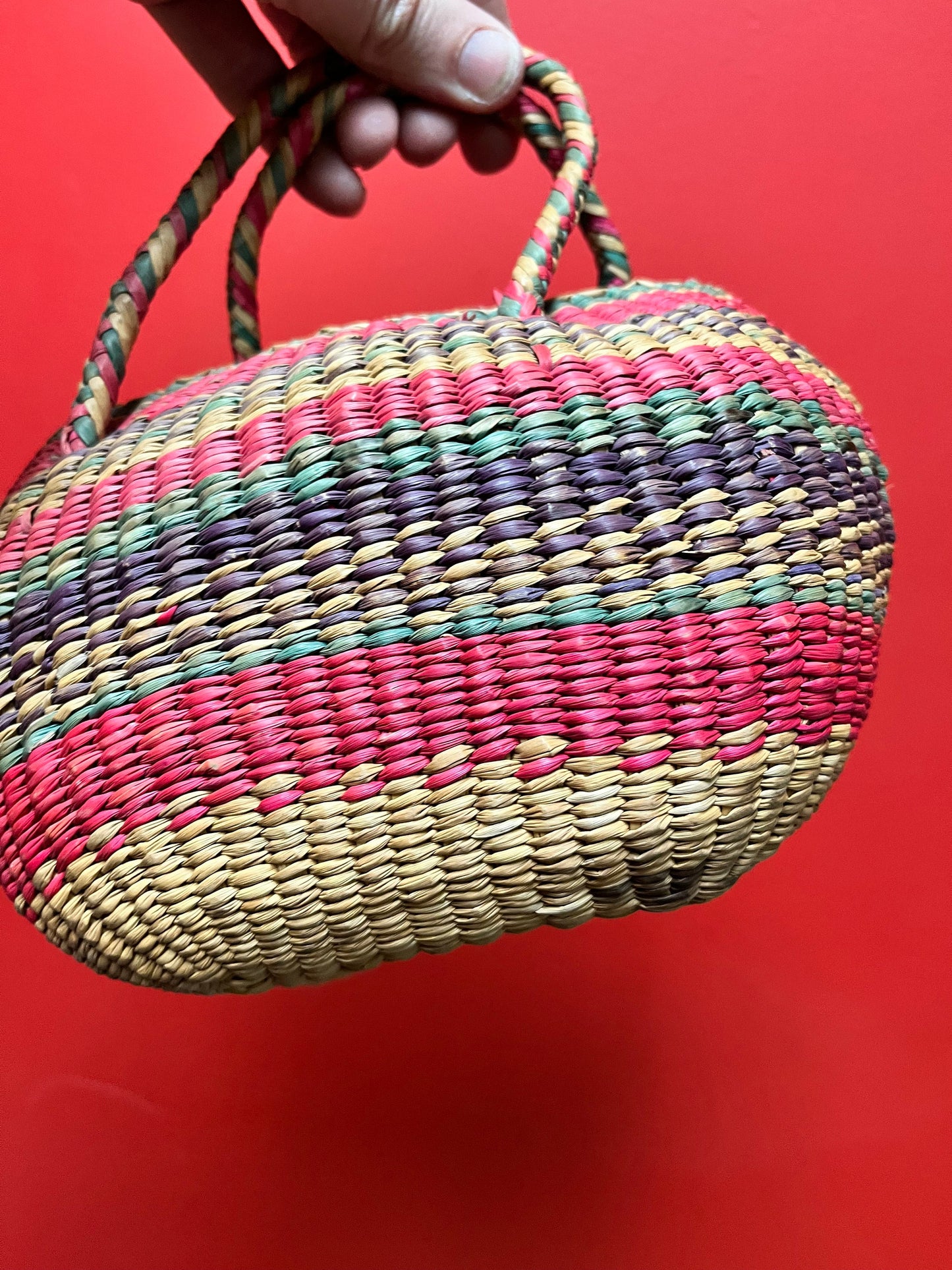 Very cool older North American indigenous woven basket 8 inches amazing color and shape Navajo style