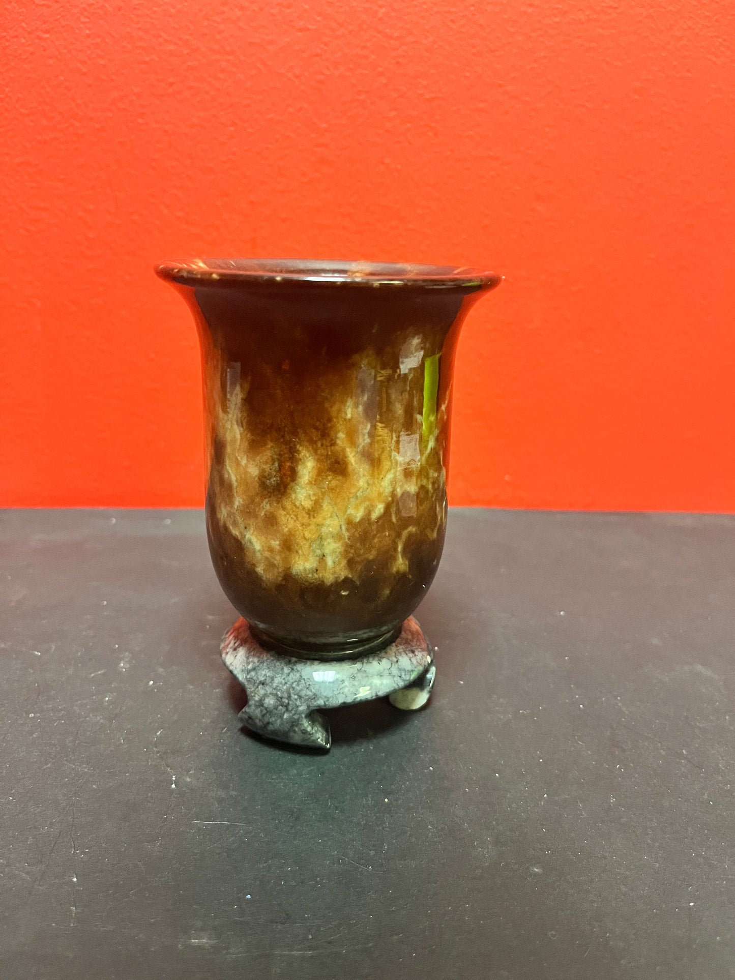 A Stunning antique Chinese stone cup on Stone base seems to be a ceremonial piece amazing condition fabulous colouring