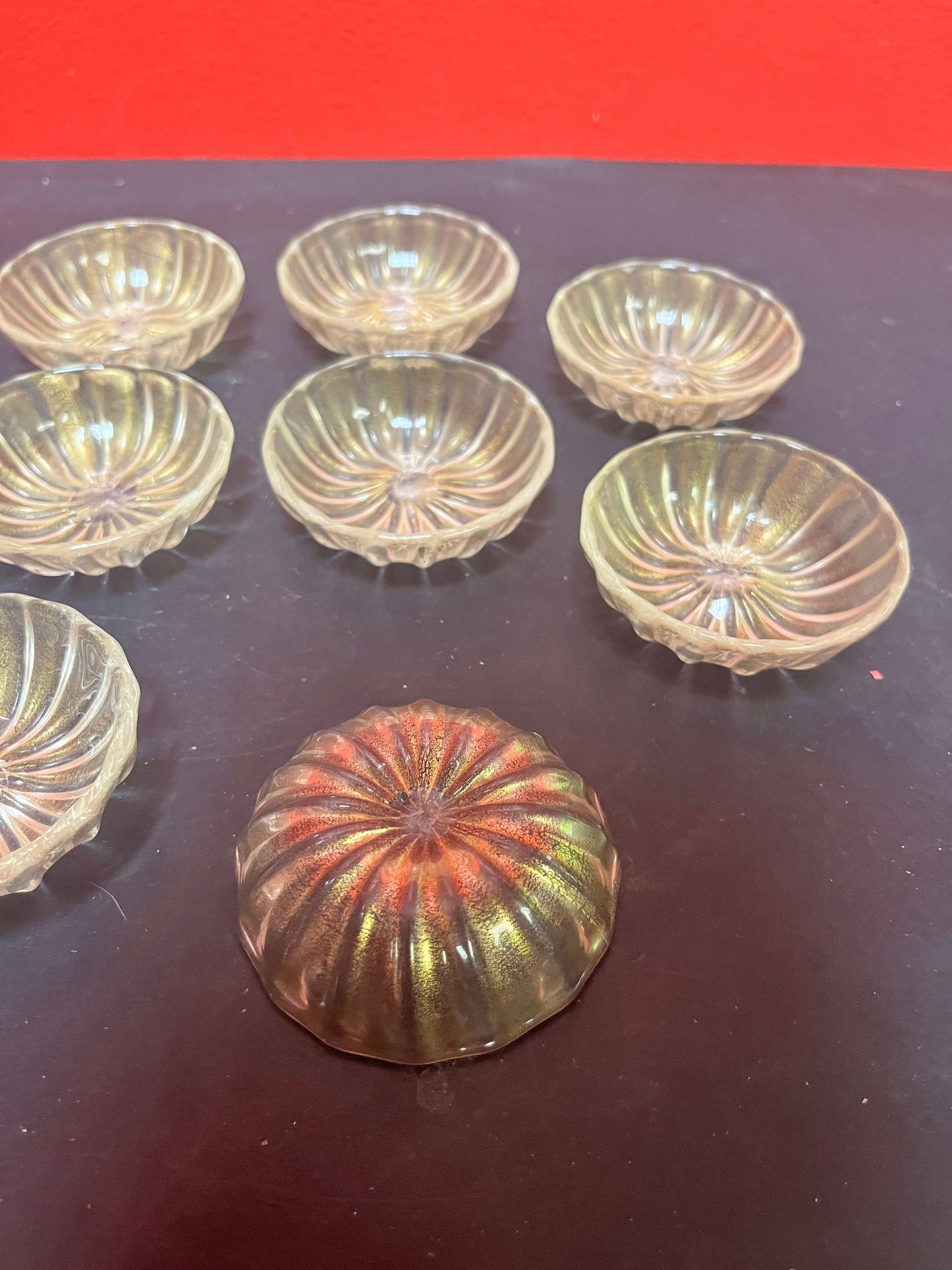 Lovely set of eight antique Venetian glass dishes   2.5 inches each