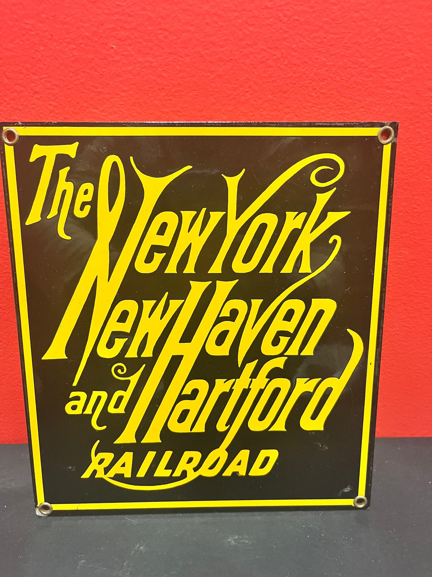 Fabulous 9 x 8 New York railroad enamel sign in perfect condition - authentic American railroad history