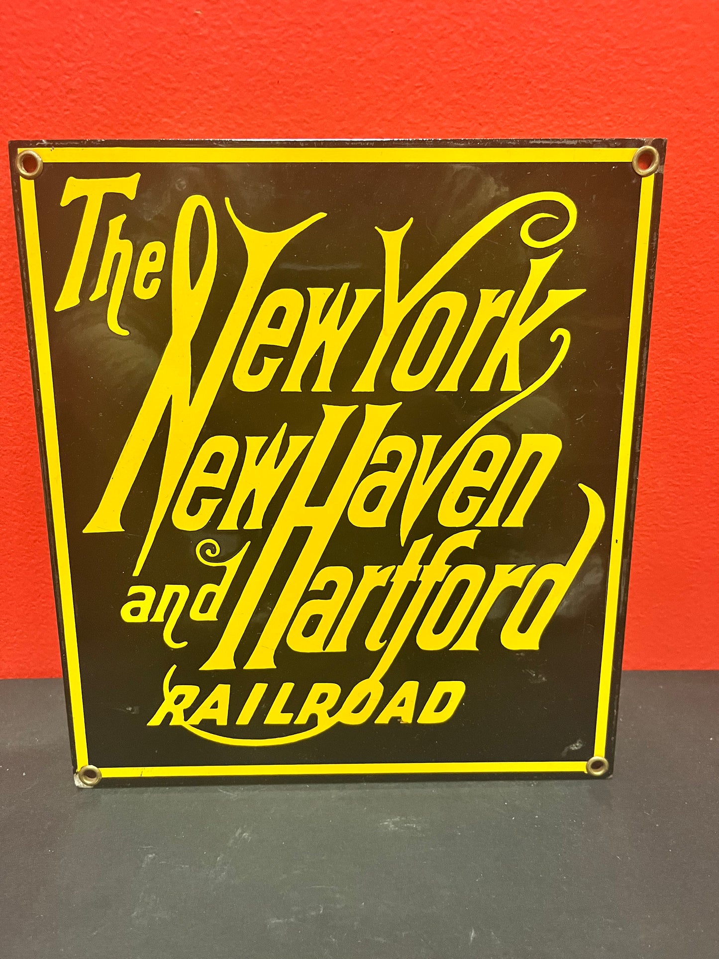Fabulous 9 x 8 New York railroad enamel sign in perfect condition - authentic American railroad history