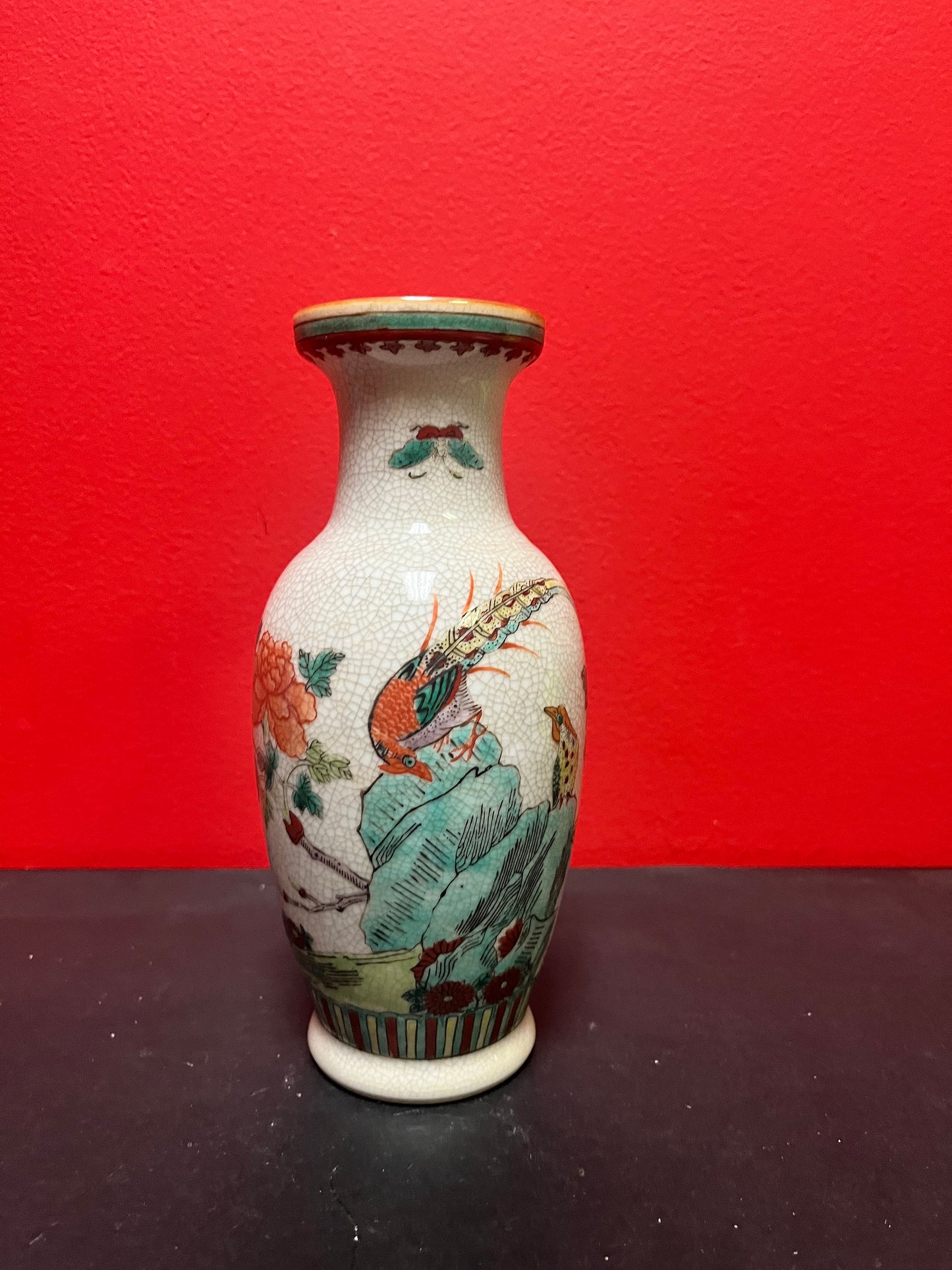 8 inch 19th century Chinese famille rose crackled porcelain vase perfect condition