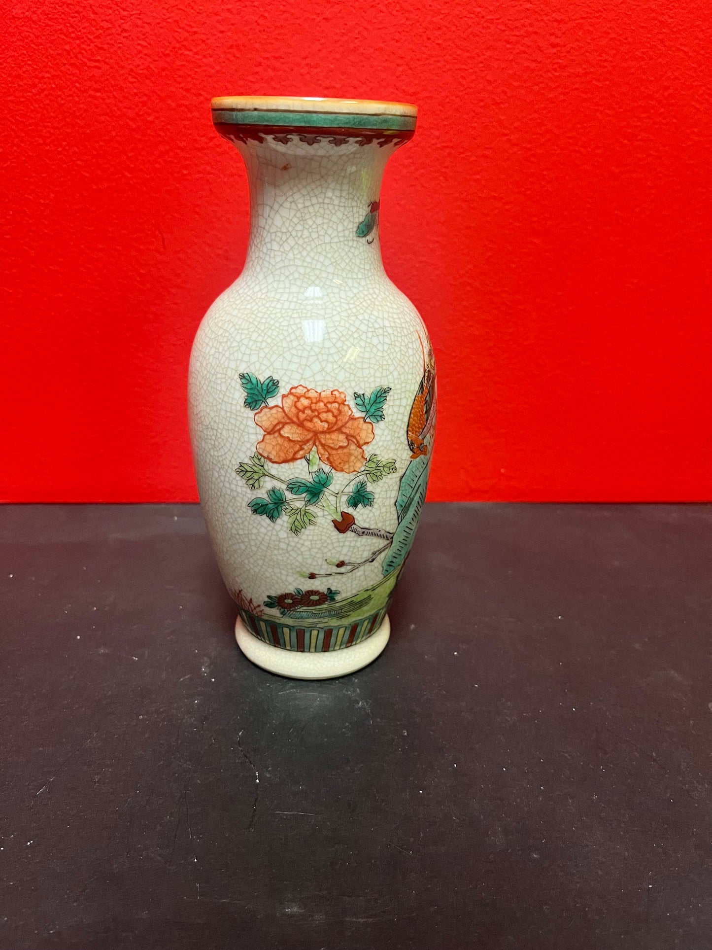 8 inch 19th century Chinese famille rose crackled porcelain vase perfect condition