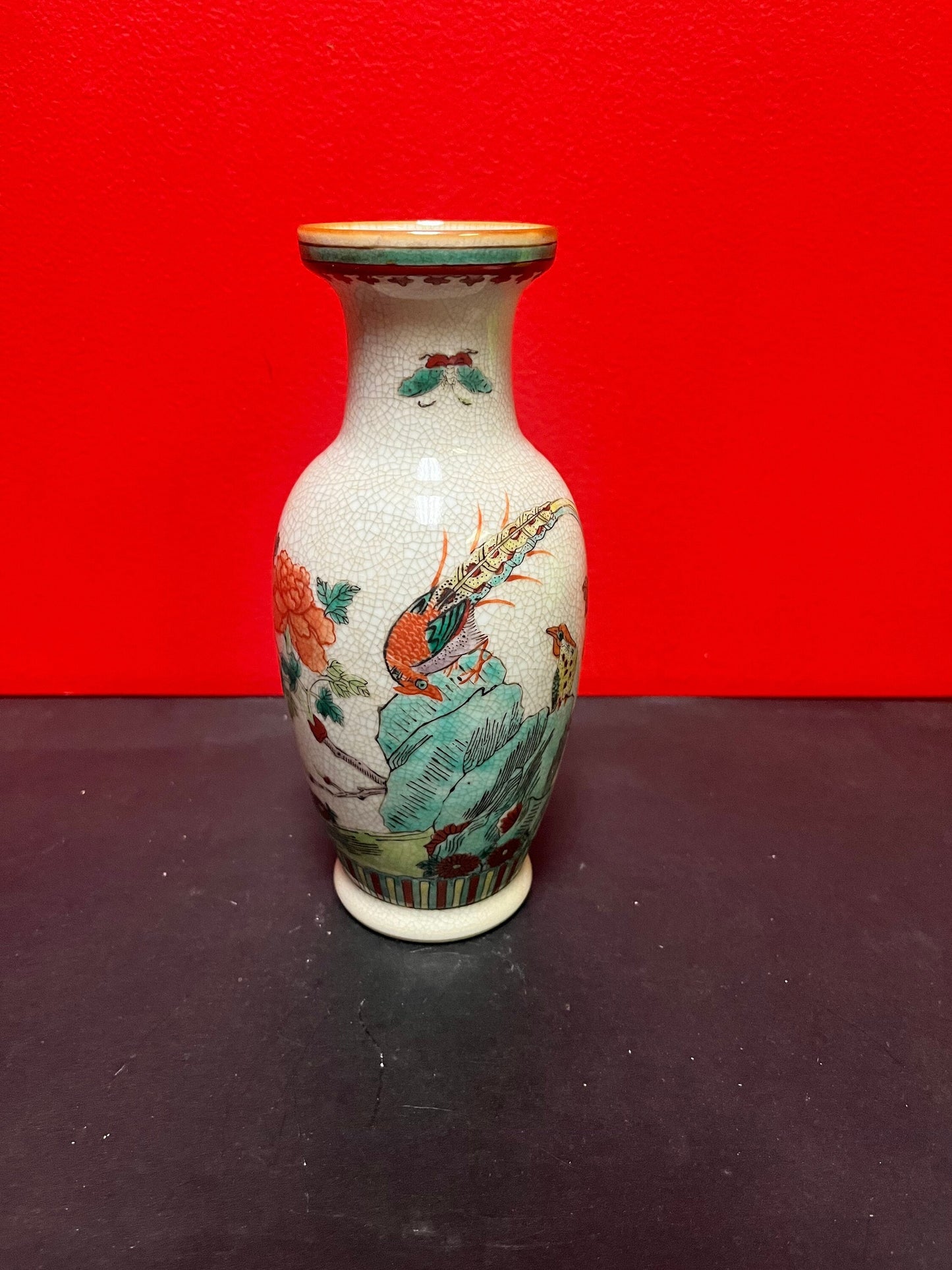 8 inch 19th century Chinese famille rose crackled porcelain vase perfect condition