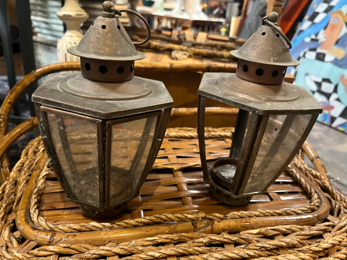 pair stunning 10 inch tall miners lamps found in the middle of nowhere BC old old one as is and one perfect wow