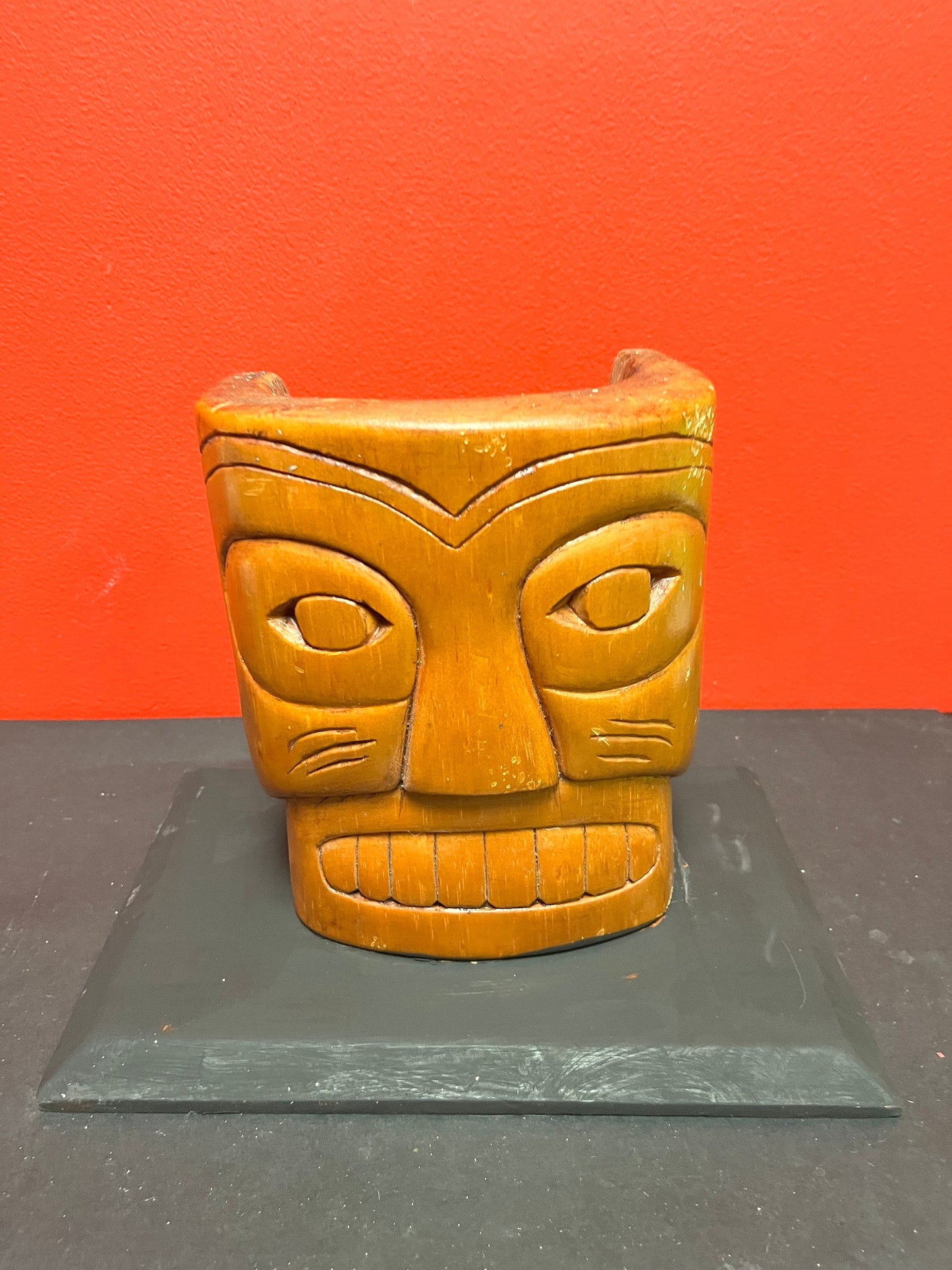 Beautiful old 9 inch high Simon John Signed mask on painted stand  Indigenous first nations Northwest coast mask