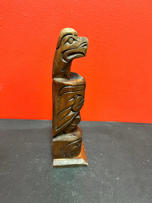 A  Stunning antique indigenous first nations Pacific Northwest coast Vancouver Island, Basil James eagle transformation totem pole  9 high