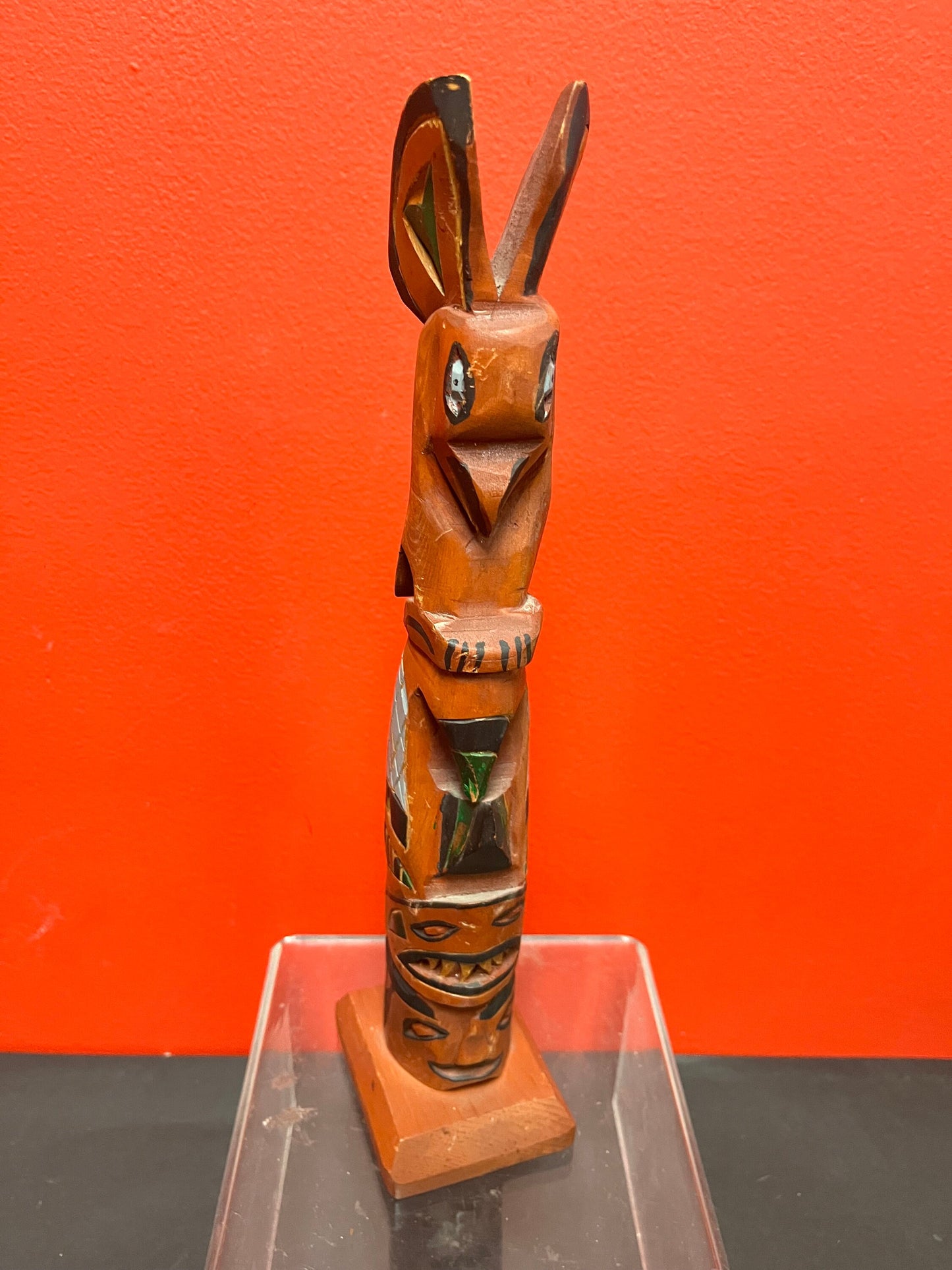 Lovely old 15 inch tall unsigned primitive totem pole   indigenous first nations Pacific northwest coast beauty