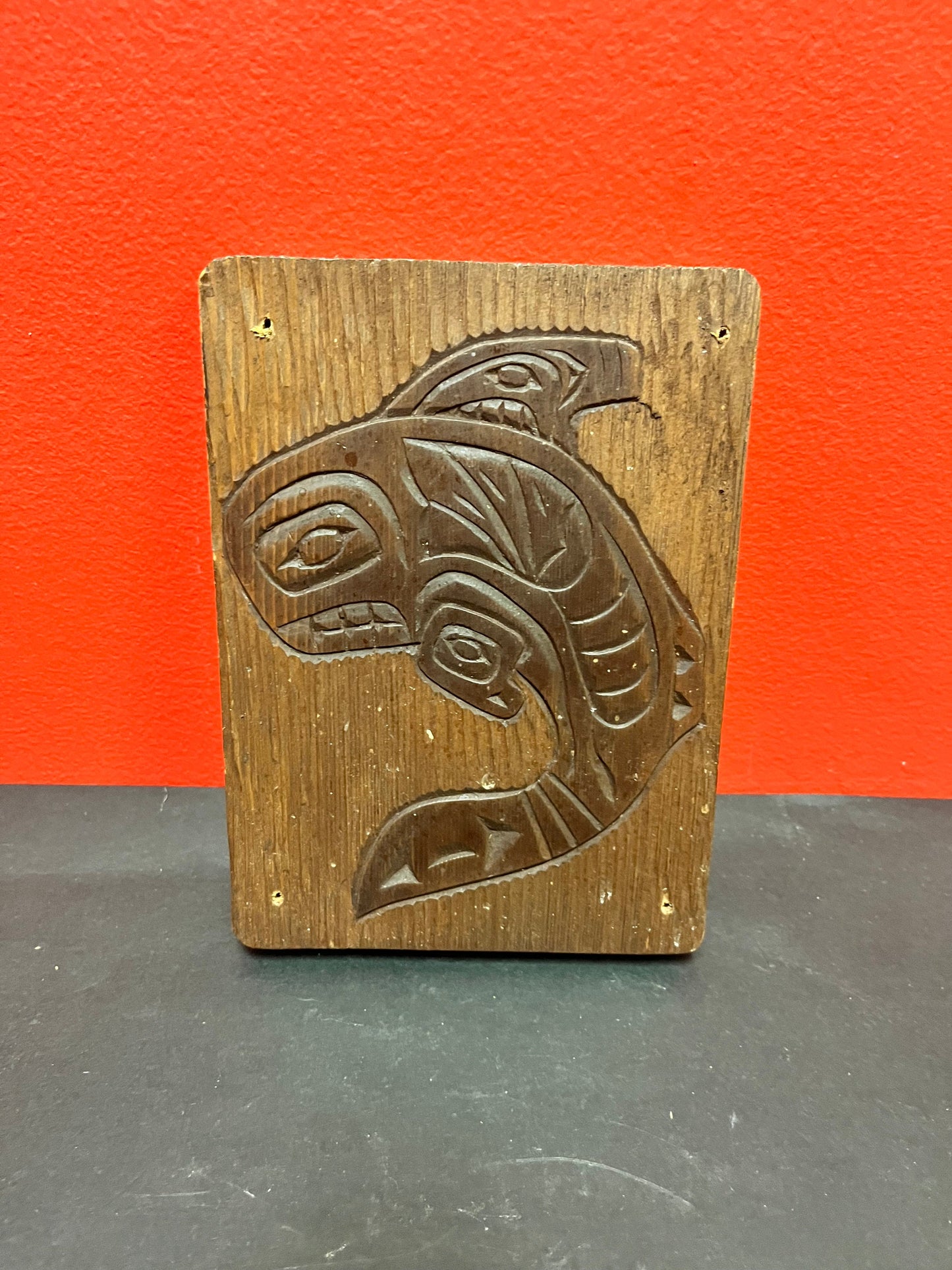 A  7 x 5 inch lovely indigenous first nations, Pacific Northwest coast Nelson Joseph signed killer whale plaque