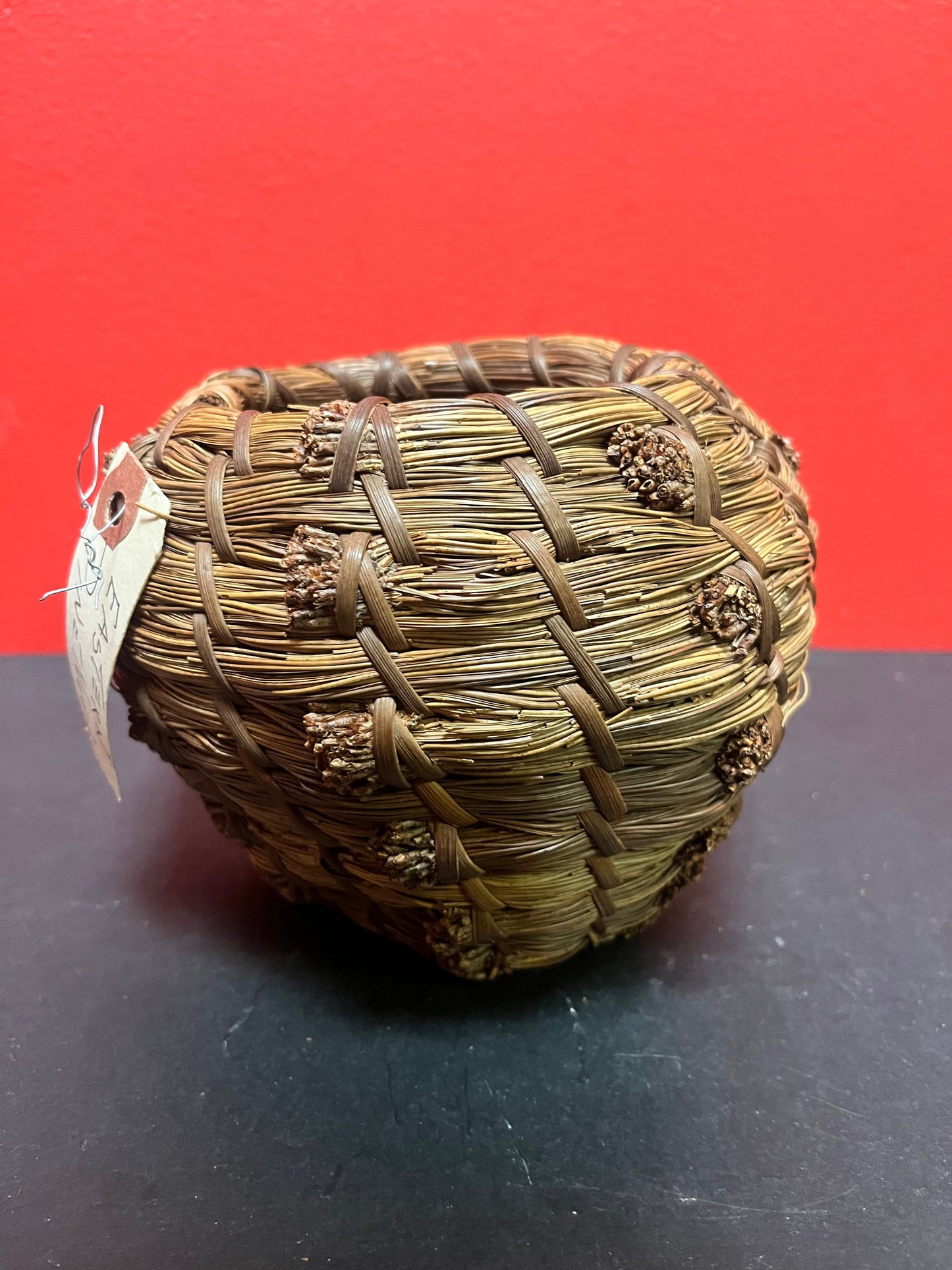 A  6 inch high eastern Canadian Pine needle basket  high-quality beautiful piece of Canadian indigenous history