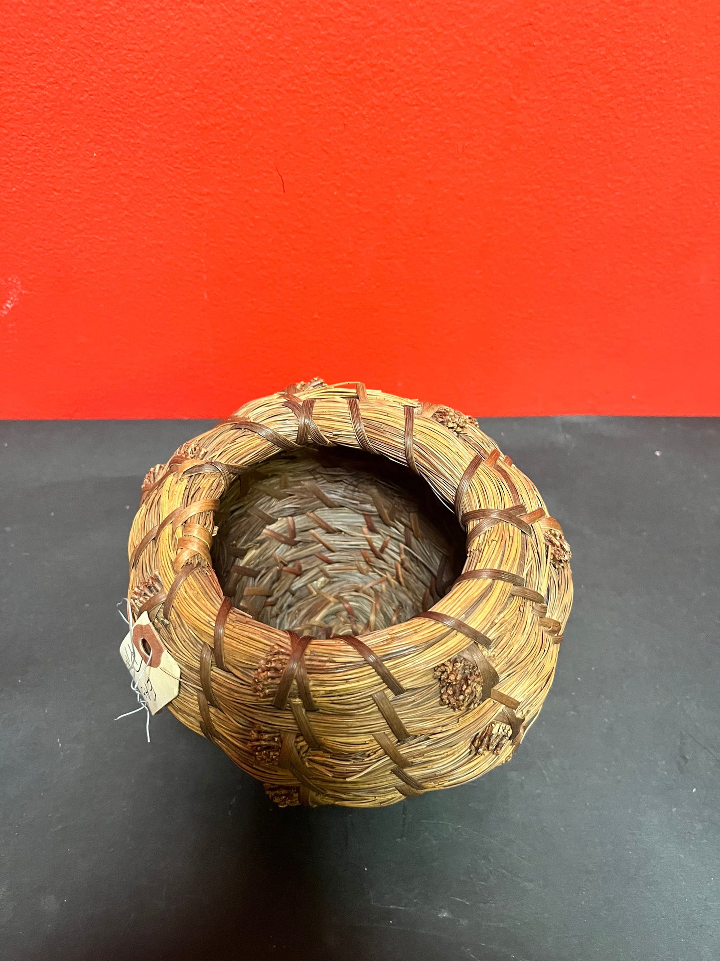A  6 inch high eastern Canadian Pine needle basket  high-quality beautiful piece of Canadian indigenous history