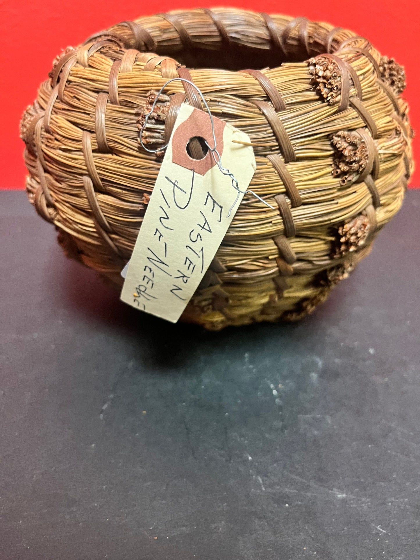 A  6 inch high eastern Canadian Pine needle basket  high-quality beautiful piece of Canadian indigenous history