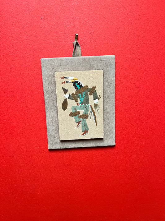 Pretty 8 x 6 antique authentic Navajo sand painting   signed with info on back and frame as is frame