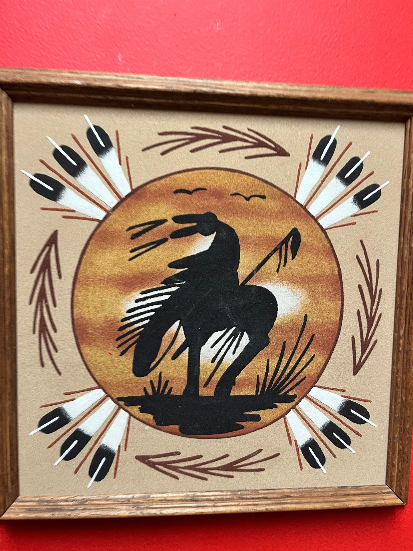 Lovely 13 inch authentic Navajo sand painting in frame    signed on back with information