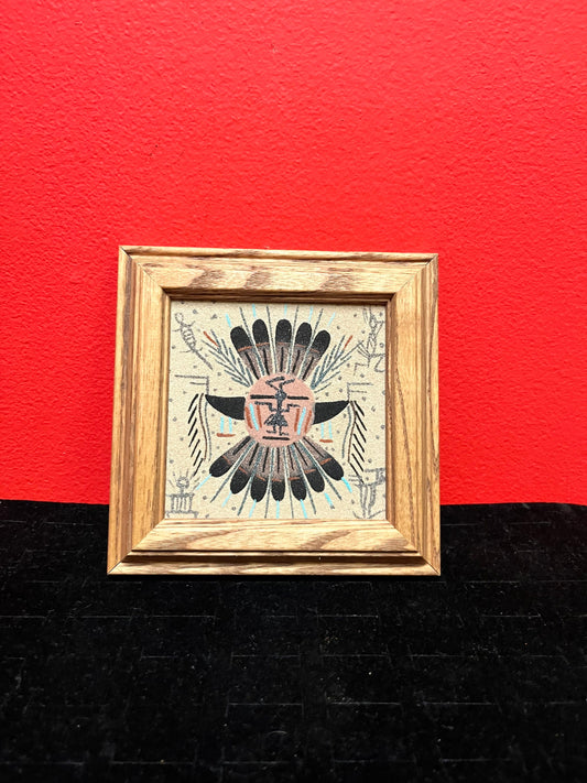 Lovely 6 inch authentic Navajo sand painting with certificate of authenticity by Larry Antonio