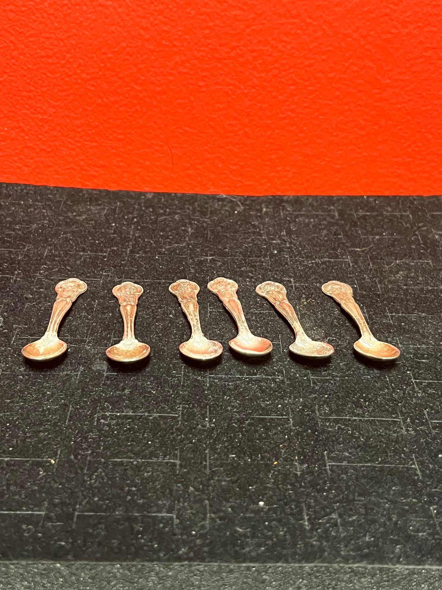 A  Beautiful set of six miniature 2 1/2 inch English sterling silver spoons  great value and need polish- perfect gift - tea time
