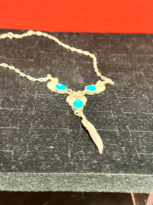 Fantastic approximately 18 inch long, Navajo sterling and turquoise necklace pendant   exquisite quality signed