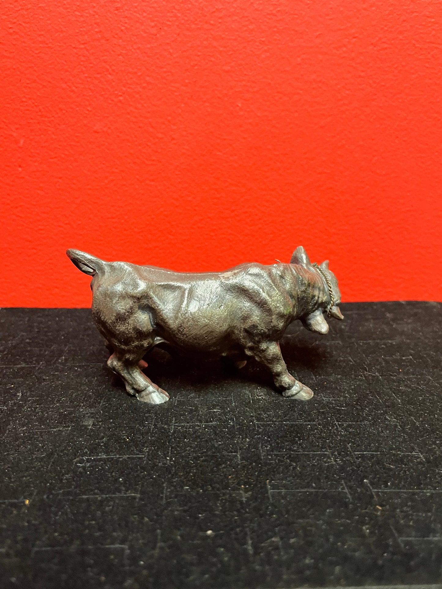 Lovely 5 inch long meridian silver plate  antique heavy heavy bull statue