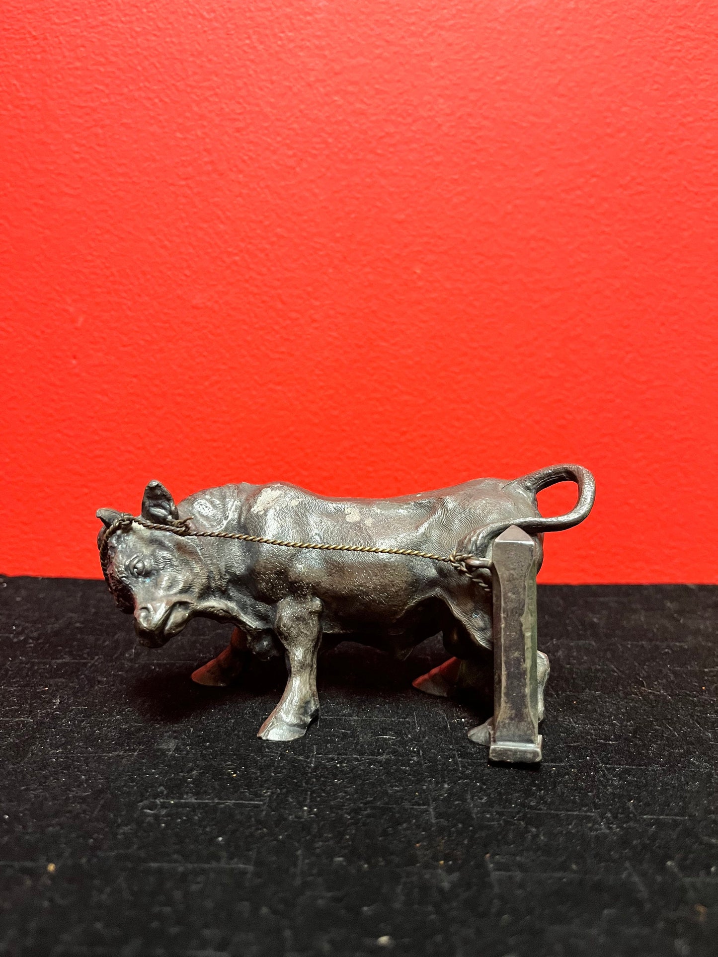 Lovely 5 inch long meridian silver plate  antique heavy heavy bull statue