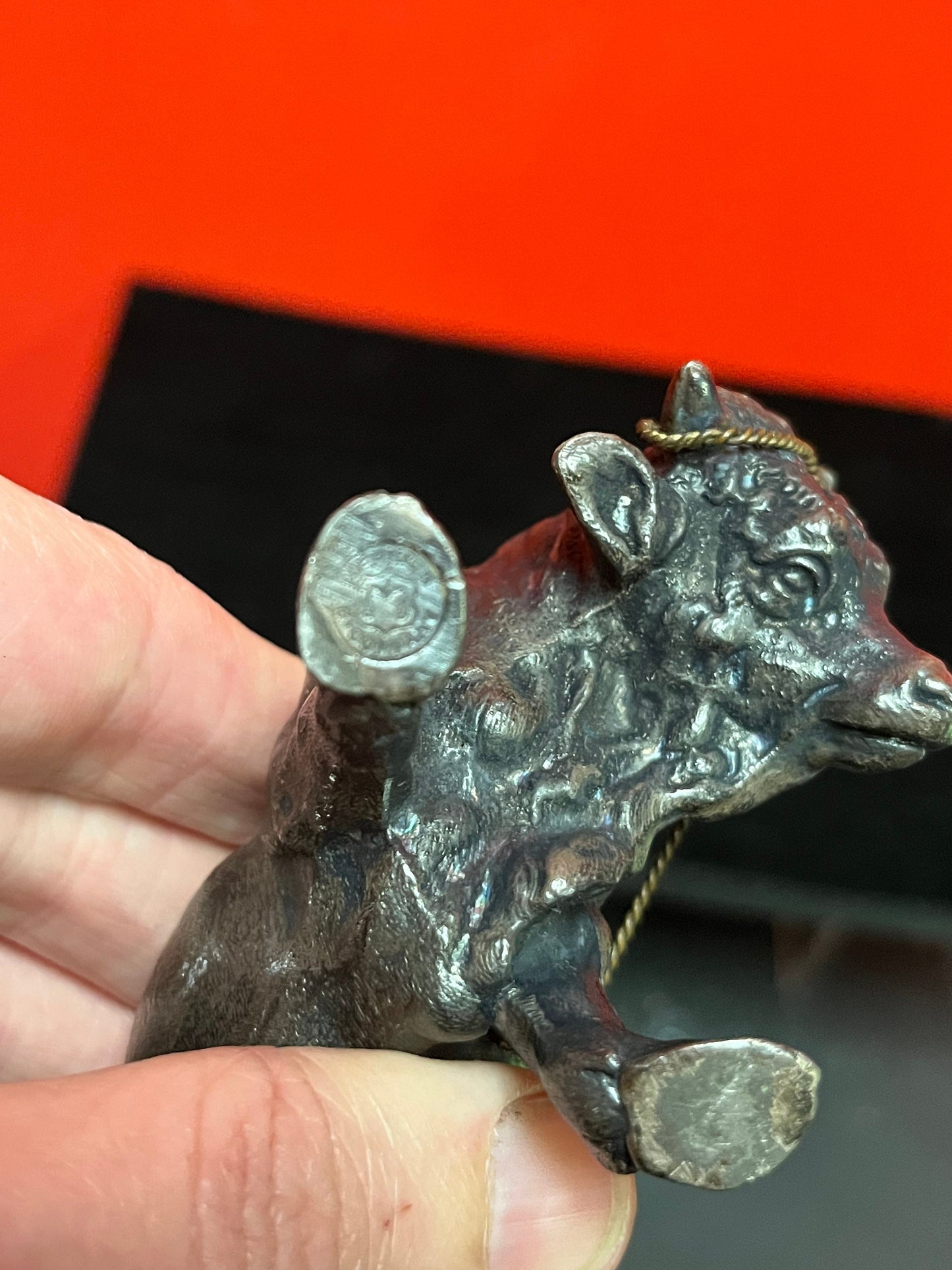Lovely 5 inch long meridian silver plate  antique heavy heavy bull statue