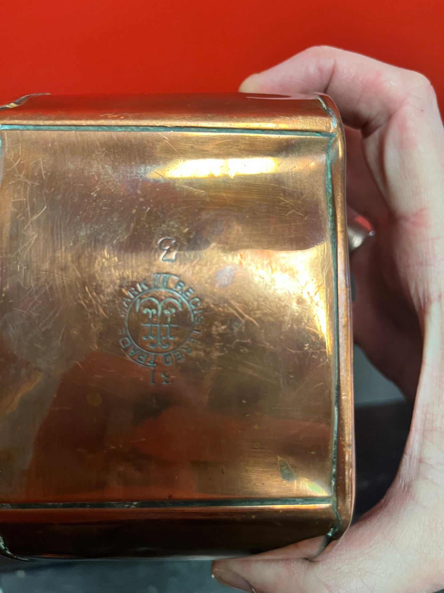 Lovely antique 9 x 7 wide copper jug  good old condition but see photos