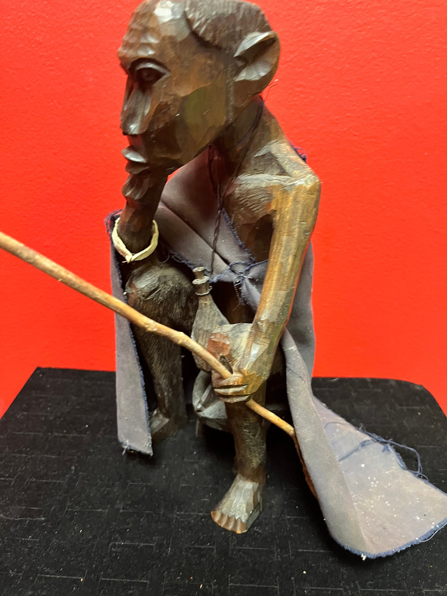 Fabulous old African 11 inch carved wood statue of a man incredible detail wow
