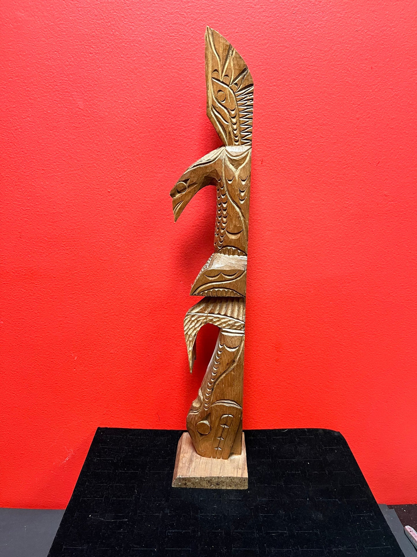 Lovely 19 inch tall indigenous first nations northwest coast signed Chris John transformation totem pole slight as is