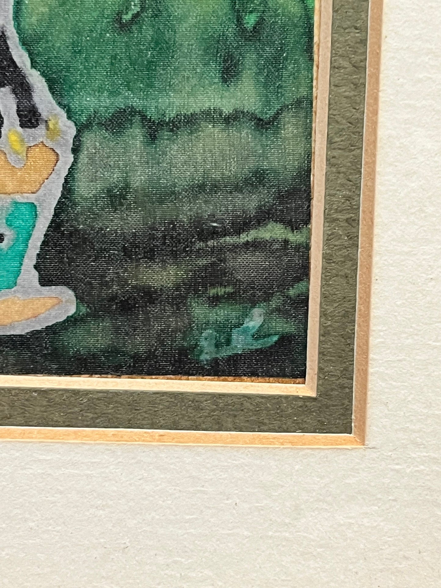Very rare indigenous Nootka painting on silk by L.E Reid magnificent antique piece in frame 8 x 6