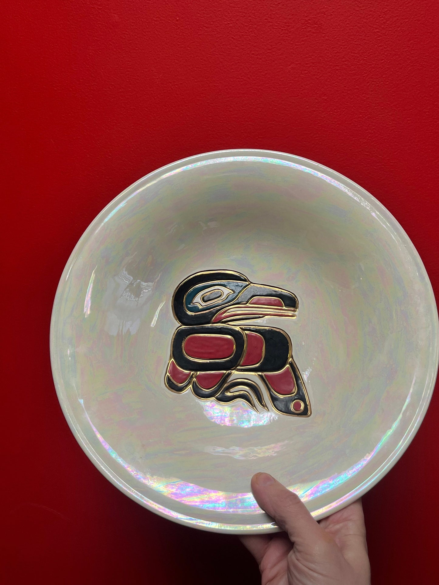 Amazing 12 inch indigenous First Nations raven bowl with 24k gold by ruby Joseph intense quality and craftsmanship
