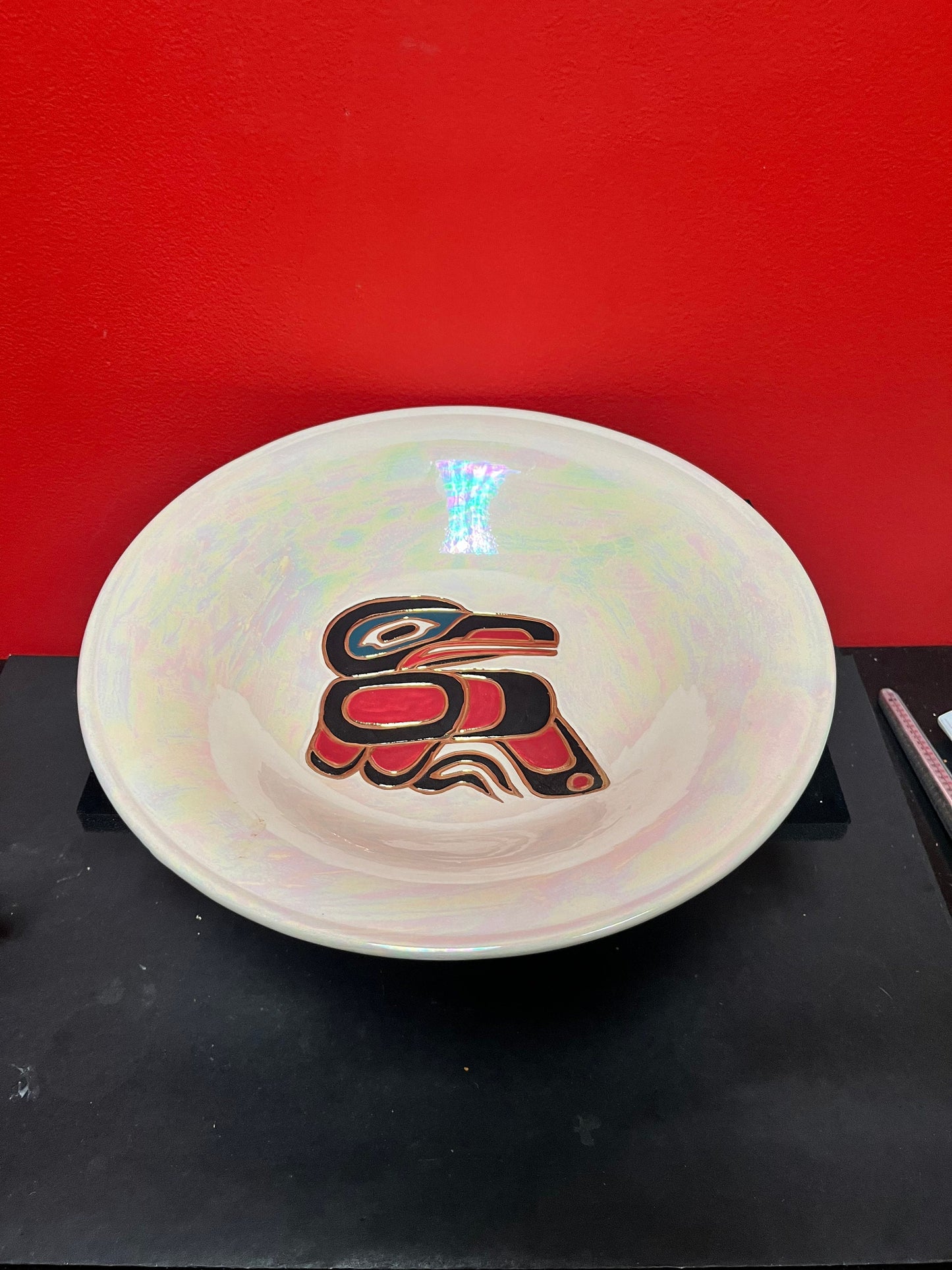 Amazing 12 inch indigenous First Nations raven bowl with 24k gold by ruby Joseph intense quality and craftsmanship