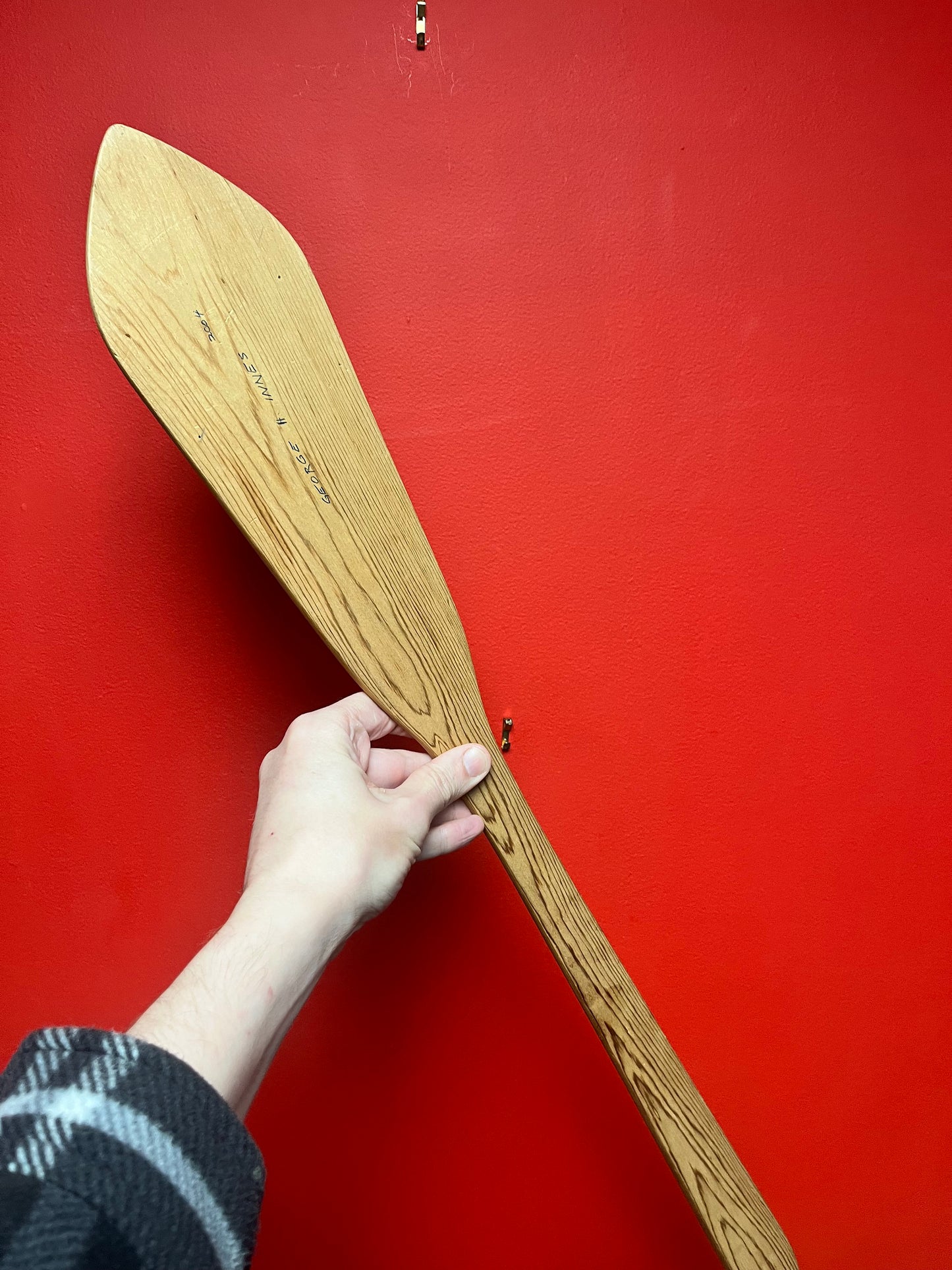 A stunning 34 x 4 wide, signed painted cedar indigenous first nations Pacific northwest coast paddle classic beautiful design