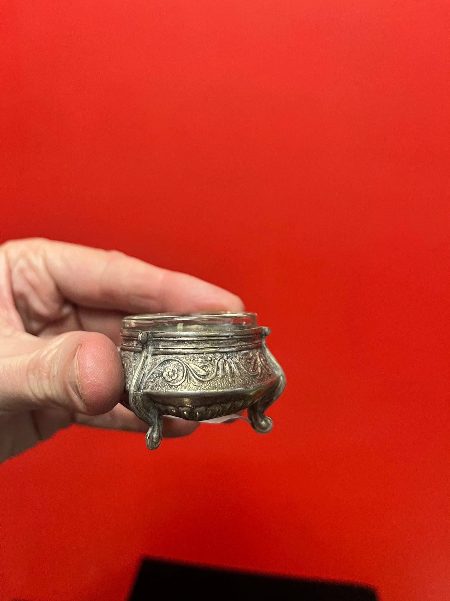 Small European silver untested salt with liner