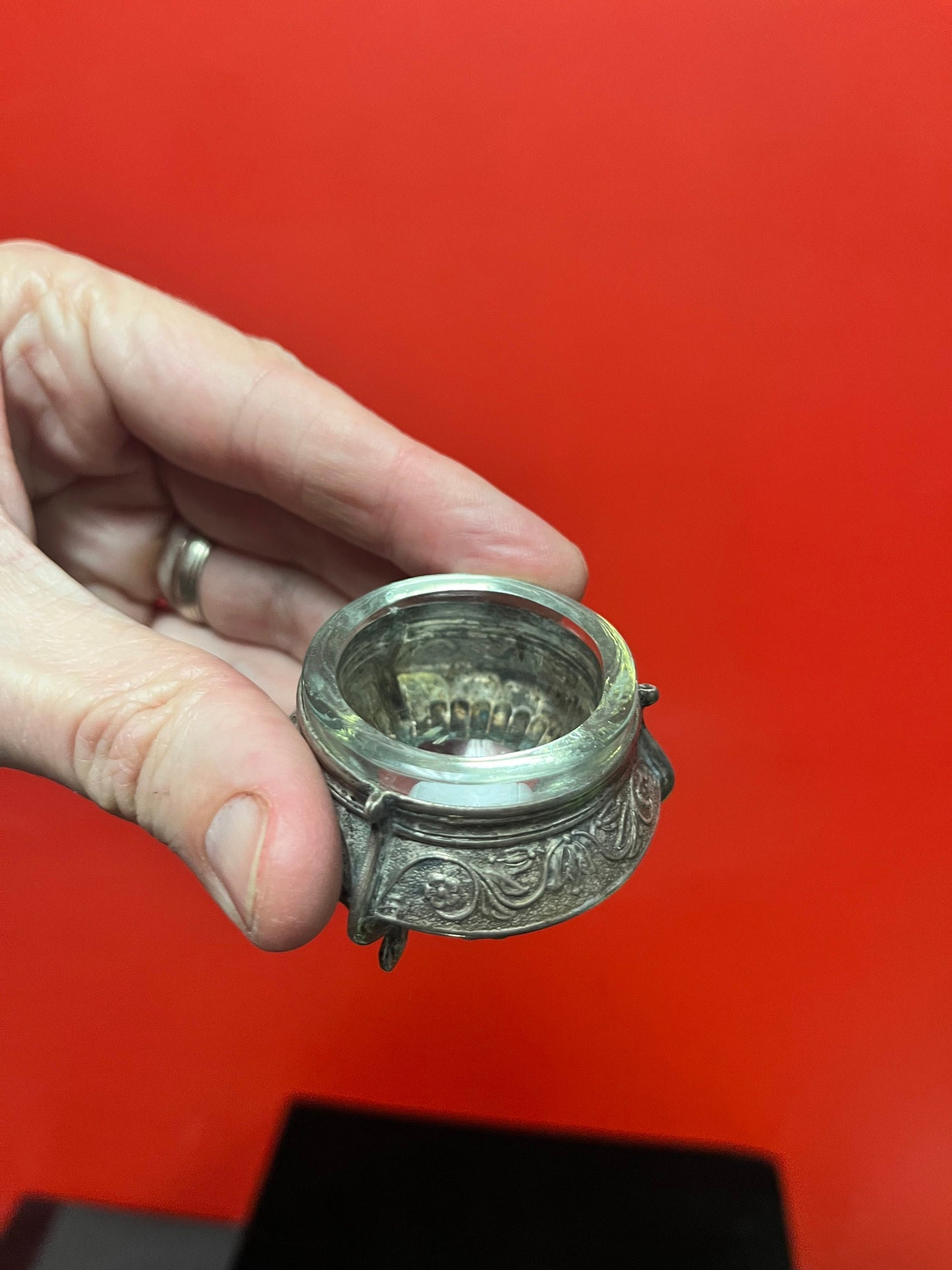 Small European silver untested salt with liner