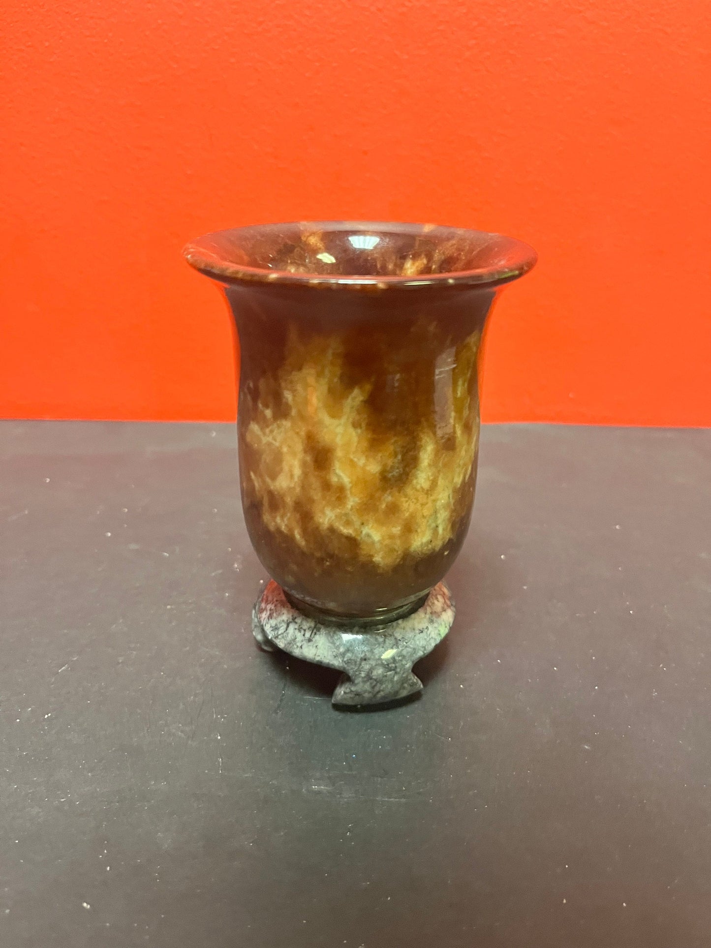 A Stunning antique Chinese stone cup on Stone base seems to be a ceremonial piece amazing condition fabulous colouring