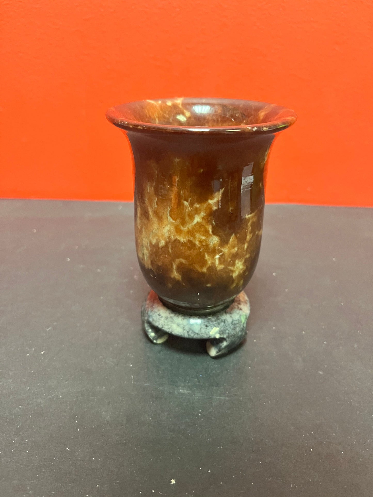A Stunning antique Chinese stone cup on Stone base seems to be a ceremonial piece amazing condition fabulous colouring