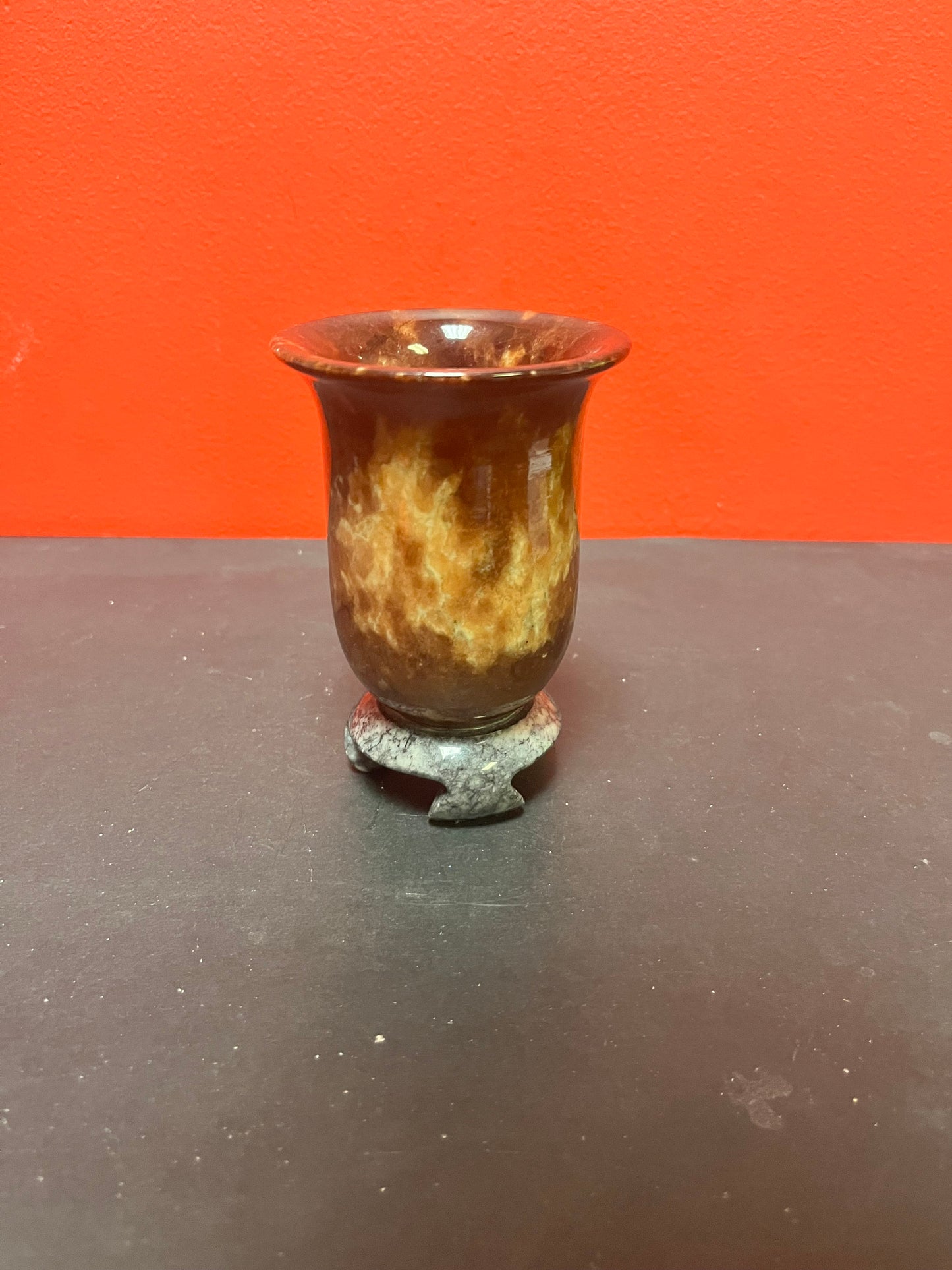 A Stunning antique Chinese stone cup on Stone base seems to be a ceremonial piece amazing condition fabulous colouring