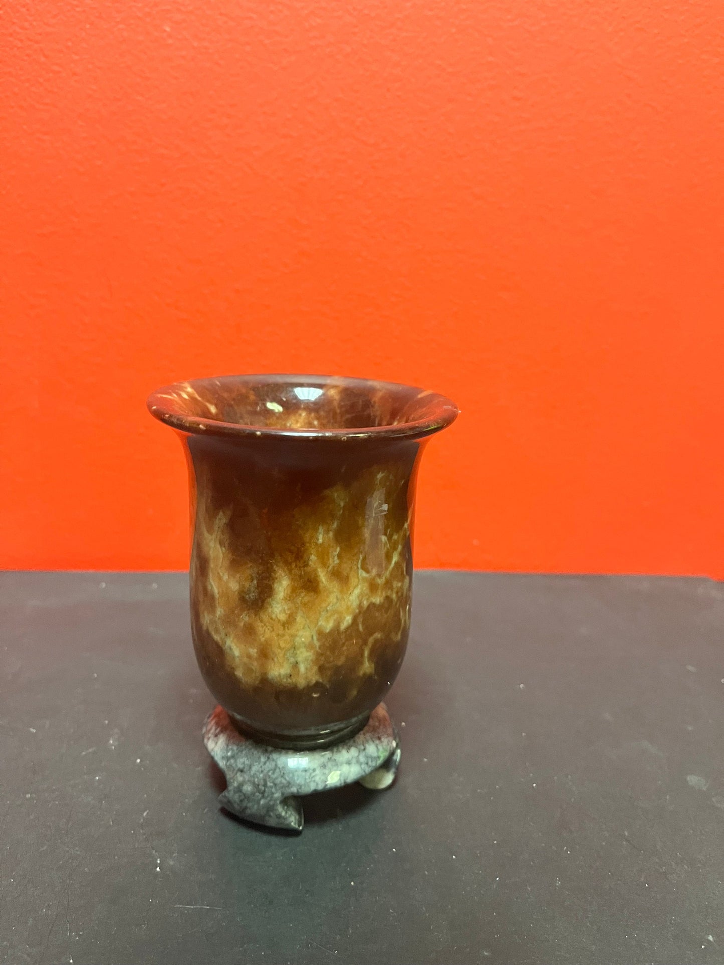 A Stunning antique Chinese stone cup on Stone base seems to be a ceremonial piece amazing condition fabulous colouring