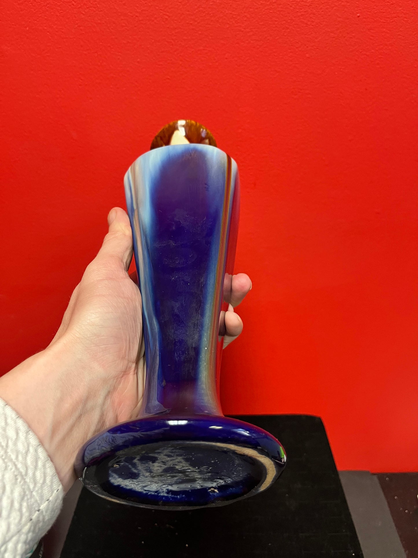 Gorgeous 12 inch old Belgium arts and crafts drip glaze vase fabulous look and quality perfect condition wow
