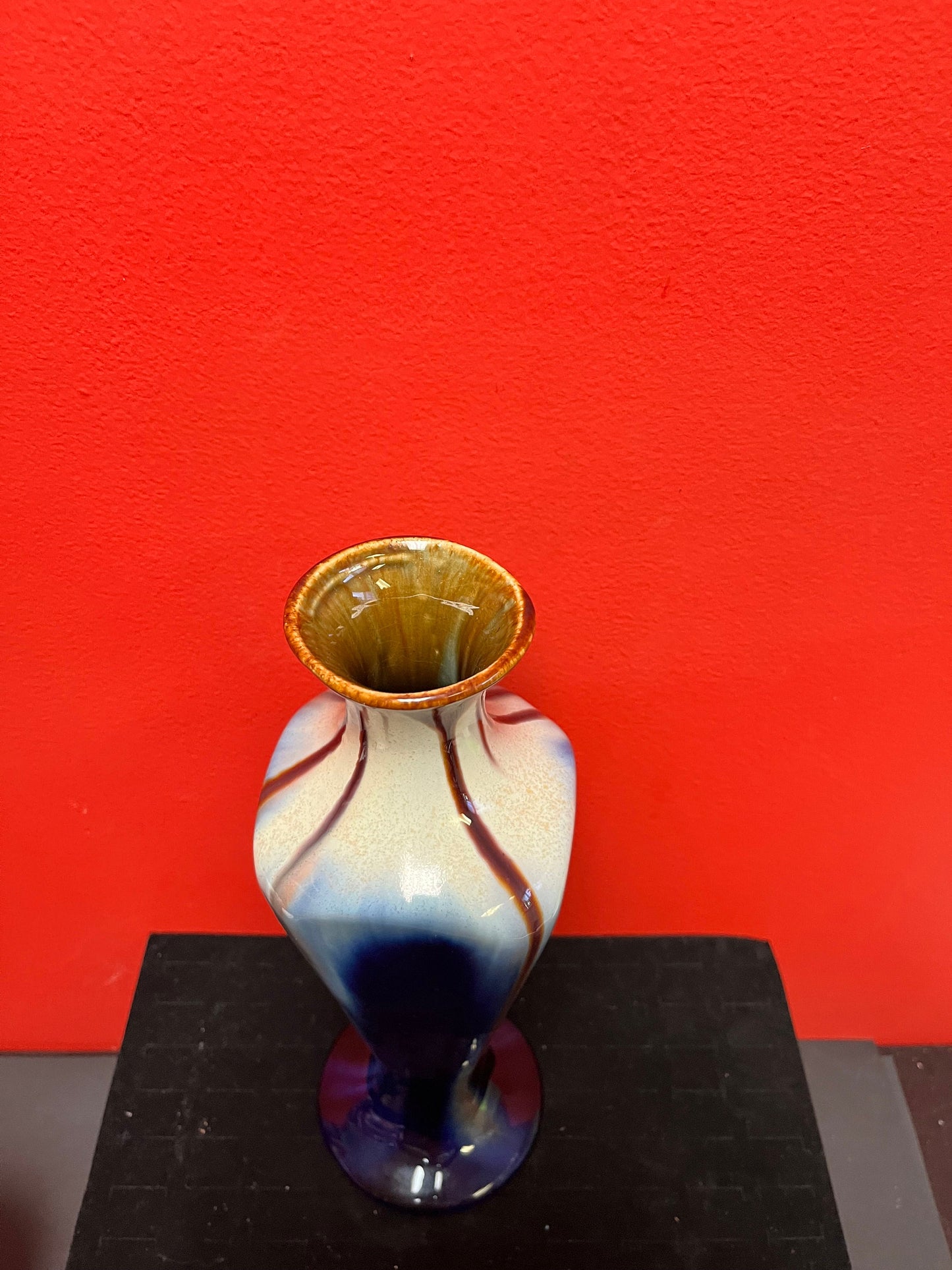 Gorgeous 12 inch old Belgium arts and crafts drip glaze vase fabulous look and quality perfect condition wow
