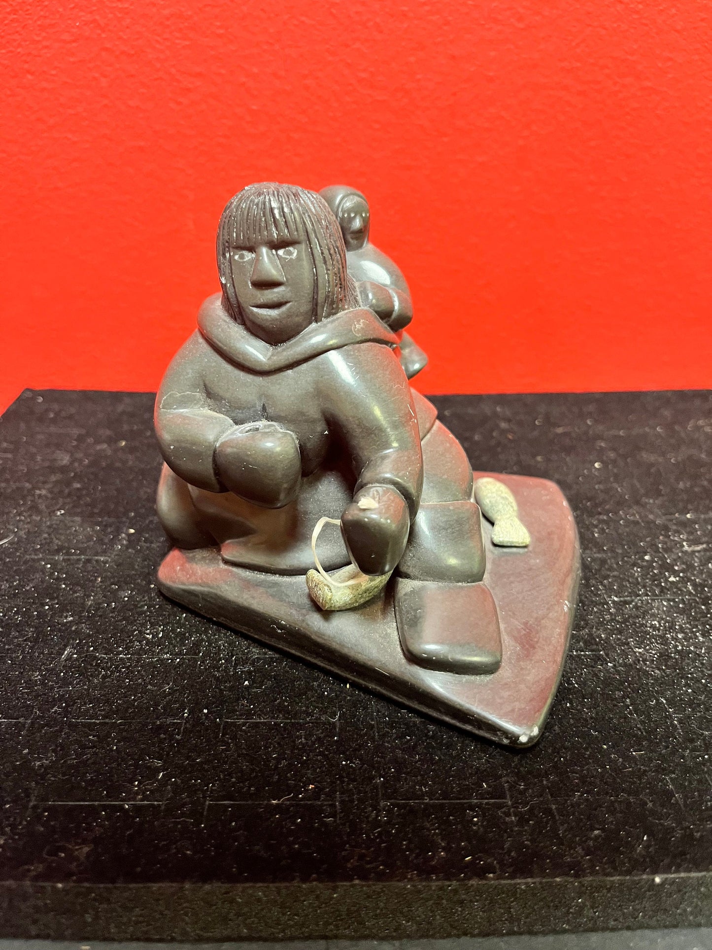 4 x 5 inch lovely indigenous Inuit soapstone statue signed great detail wow