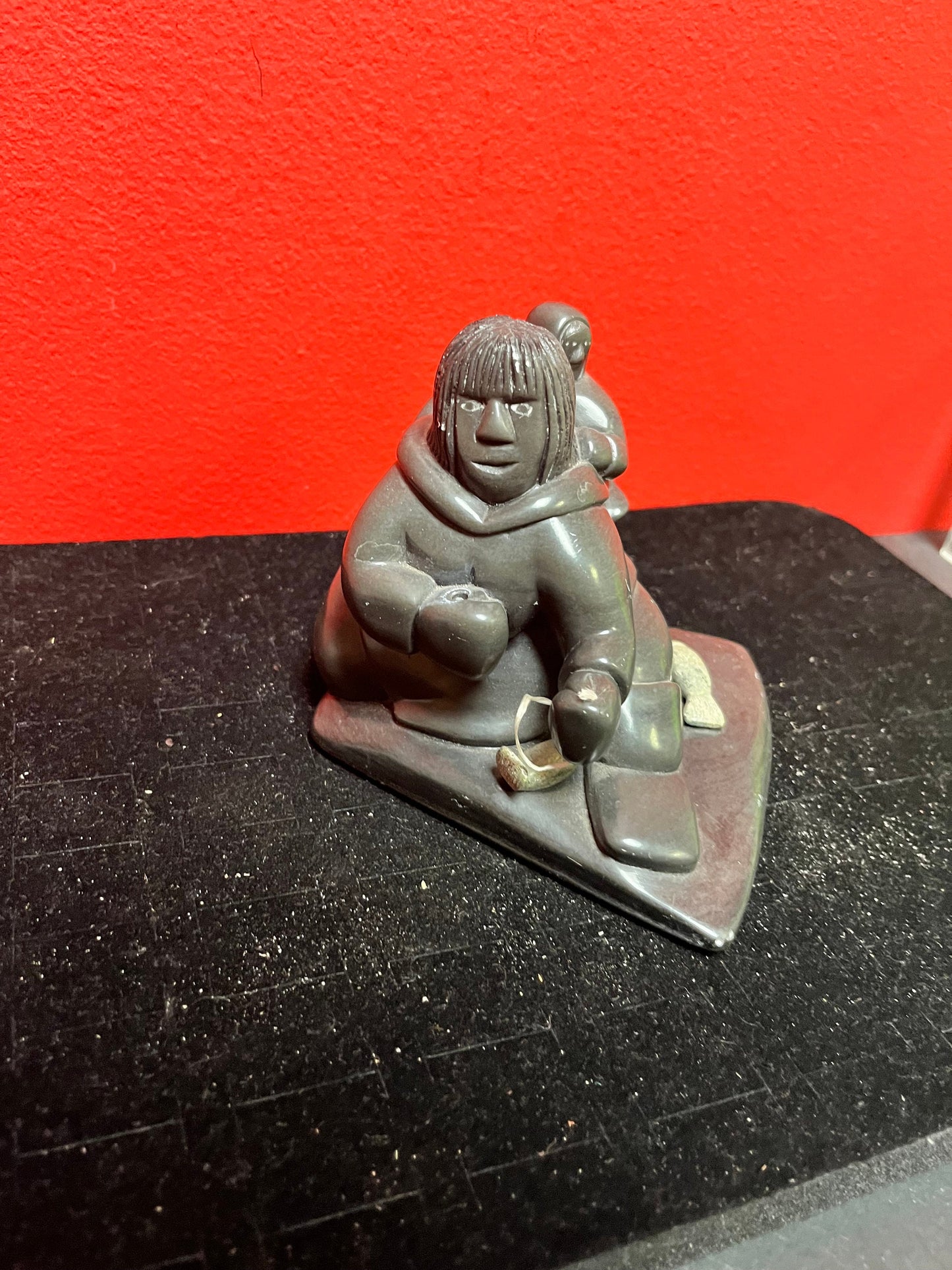 4 x 5 inch lovely indigenous Inuit soapstone statue signed great detail wow
