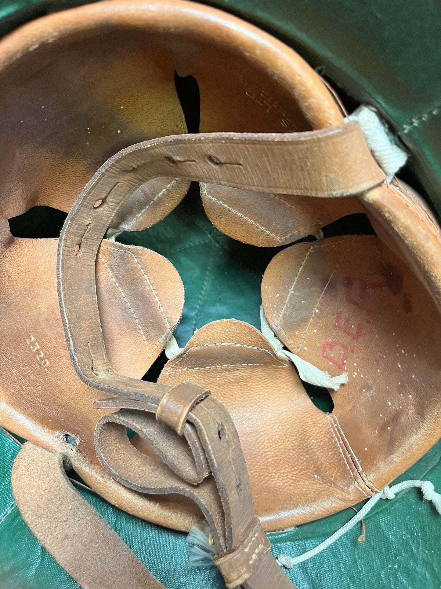 Stunning antique 15 x 11 English fireman helmet in fabulous condition approximate 9 by 7 inside measurements original strap - wow