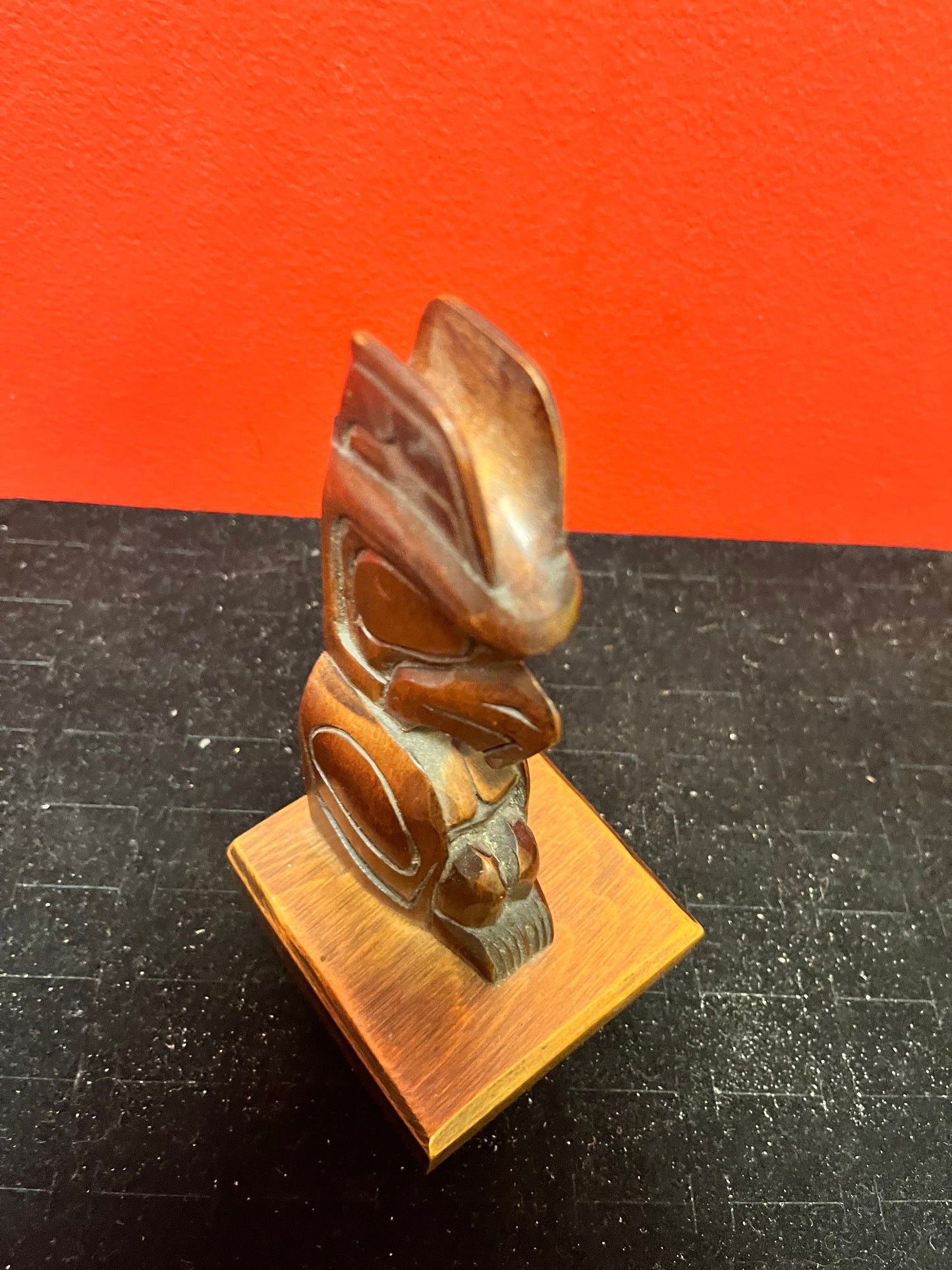 Lovely 6 inch high Thunderbird totem signed on back by Joe Becker indigenous first nations northwest coast intricate d