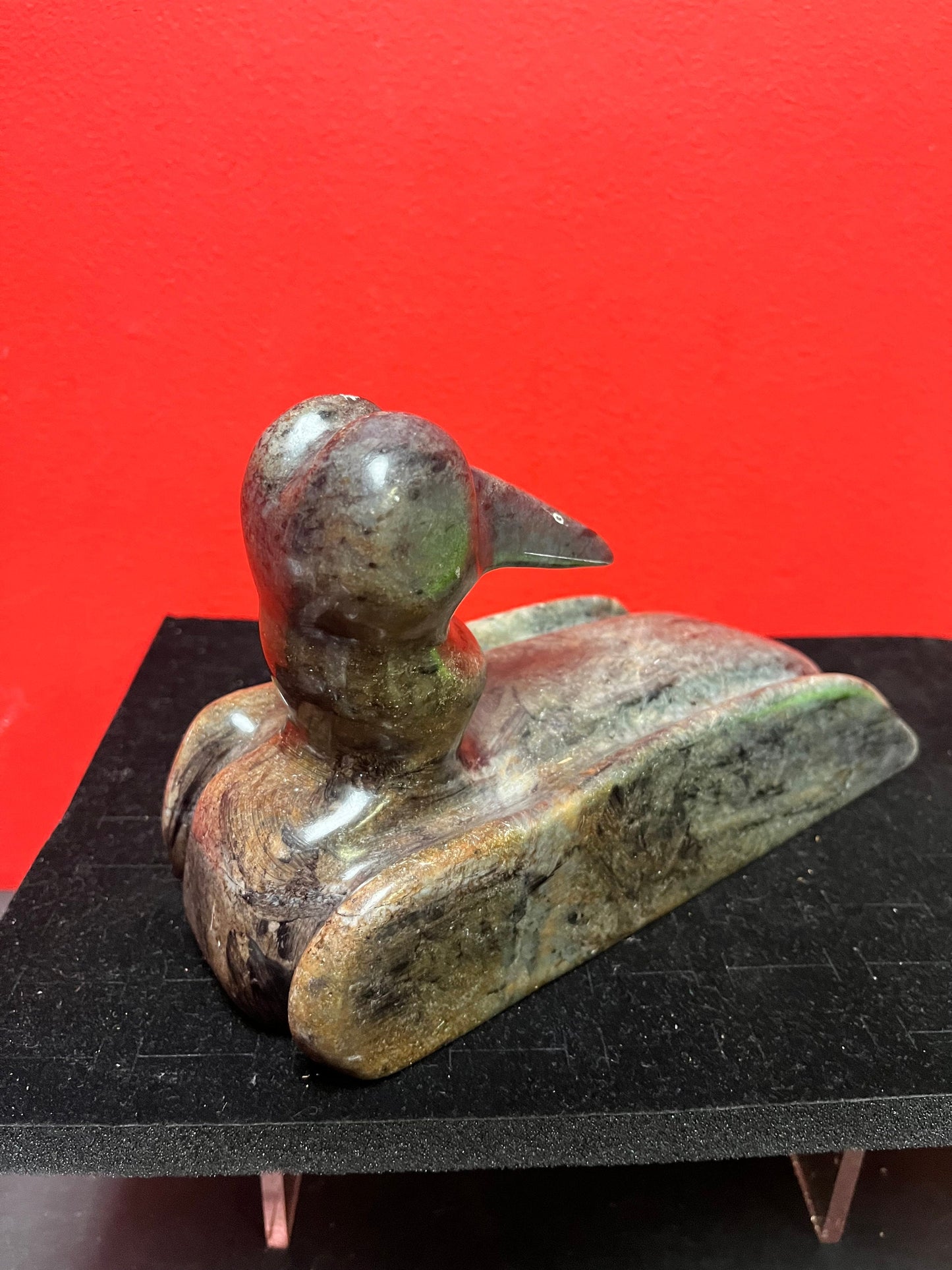 Prestigious 9 x 5 x 3“ high indigenous Inuit BART LAVALLEE soapstone moon loon sculpture highest quality and detail heavy wow
