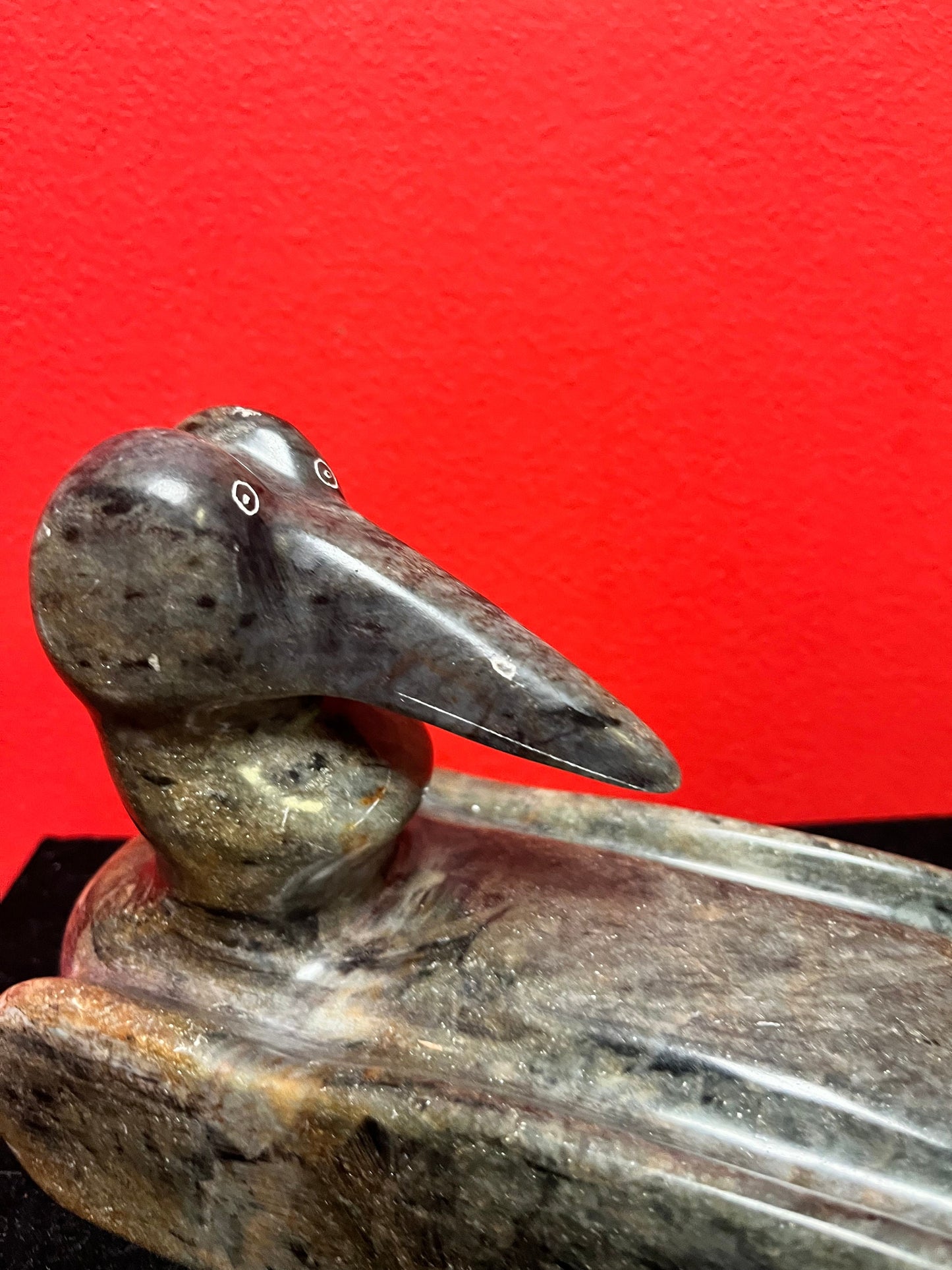 Prestigious 9 x 5 x 3“ high indigenous Inuit BART LAVALLEE soapstone moon loon sculpture highest quality and detail heavy wow