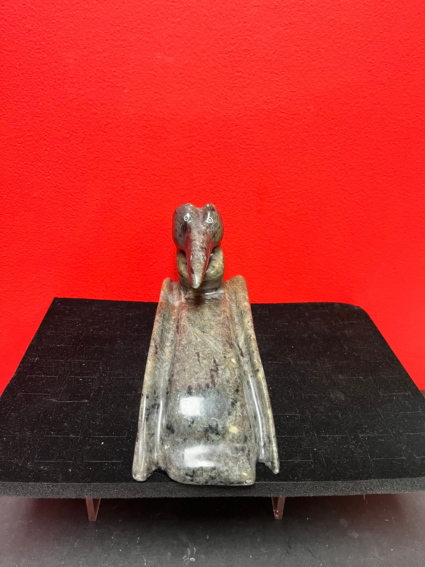 Prestigious 9 x 5 x 3“ high indigenous Inuit BART LAVALLEE soapstone moon loon sculpture highest quality and detail heavy wow