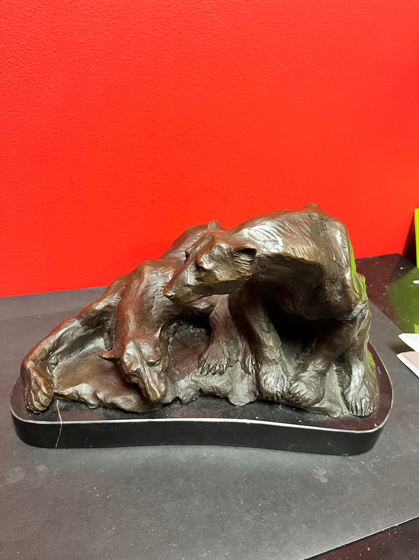 Stunning 13 x 9 x 8 high French signed bronze statue of Bears antique BARYE on marble base huge and realistic