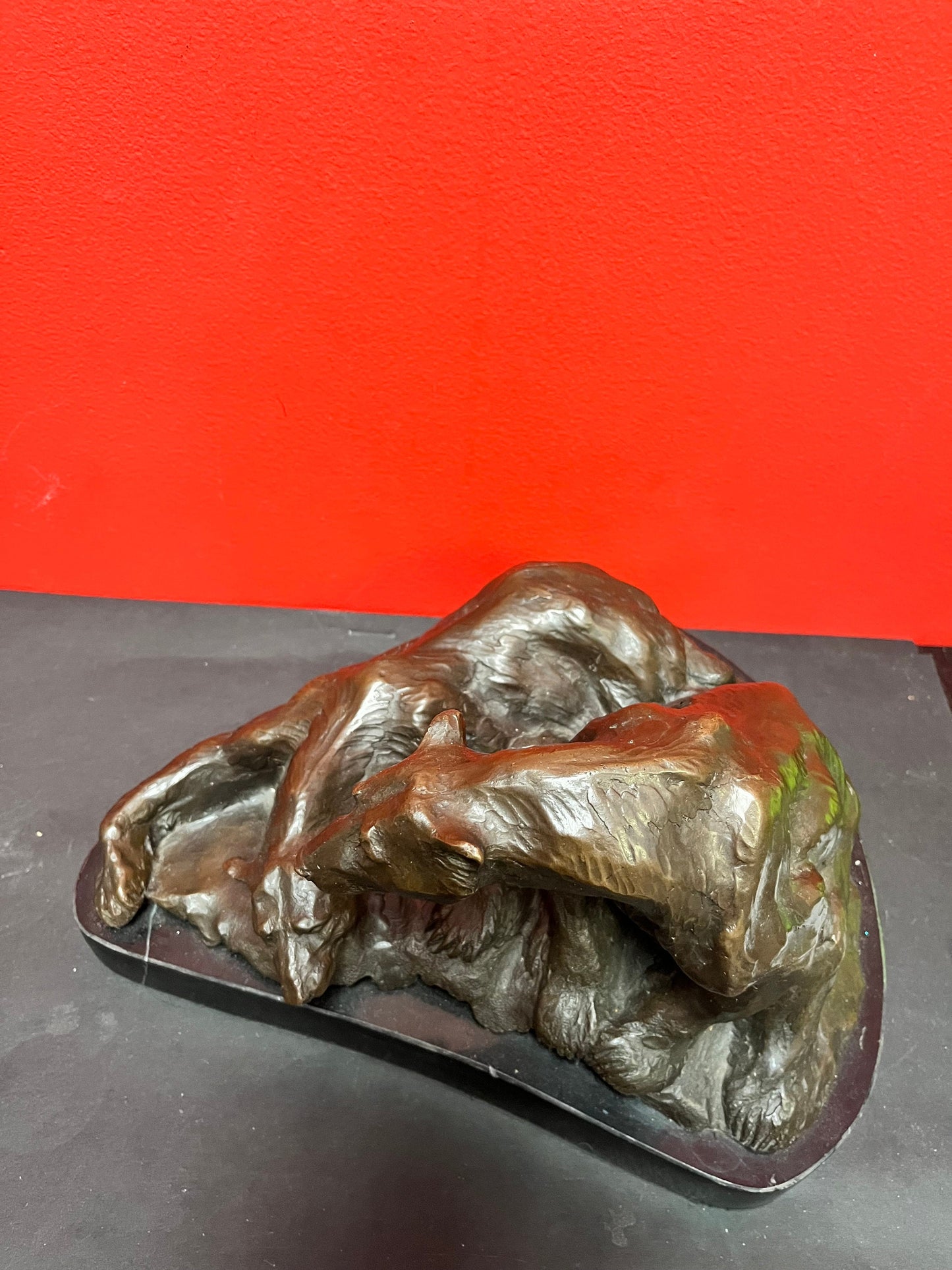 Stunning 13 x 9 x 8 high French signed bronze statue of Bears antique BARYE on marble base huge and realistic