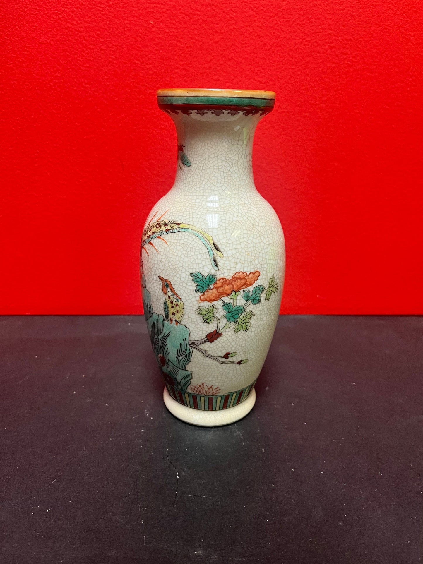 8 inch 19th century Chinese famille rose crackled porcelain vase perfect condition
