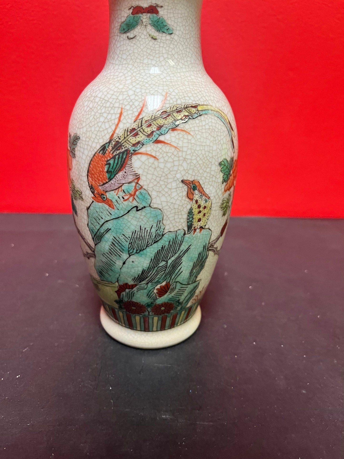 8 inch 19th century Chinese famille rose crackled porcelain vase perfect condition